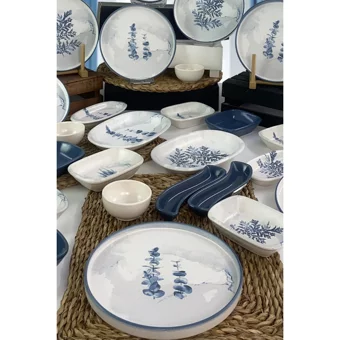 Keramika Blue Magic Stackable Yuvarlak Desenli 30 Parça 12 Kişilik Seramik Kahvaltı Takımı Beyaz-Mavi