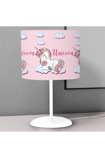 İnstababyrooms Gökkuşağı Unicorn Pembe Tekli Plastik Tek Ayak Abajur Pembe