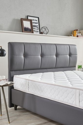 Yataş Lento 160 x 200 cm Başlıklı Çift Kişilik Sandıklı Baza Seti Gri