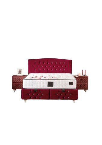 Soft 180 x 200 cm Ayrılabilen Yataklı Başlıklı Çift Kişilik Sandıklı Baza Seti Kırmızı
