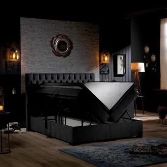 Unimet Leila 200 x 200 cm Ayrılabilen Yataklı Başlıklı Çift Kişilik Sandıklı Baza Seti Antrasit
