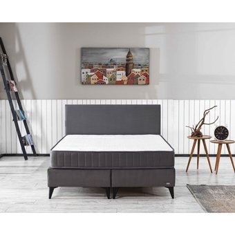 İpek Mobilya Ecostil 160 x 200 cm Yataklı Başlıklı Çift Kişilik Baza Seti Gri