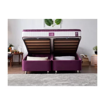 Niron Yatak Violet 180 x 200 cm Başlıklı Çift Kişilik Sandıklı Baza Seti Mor