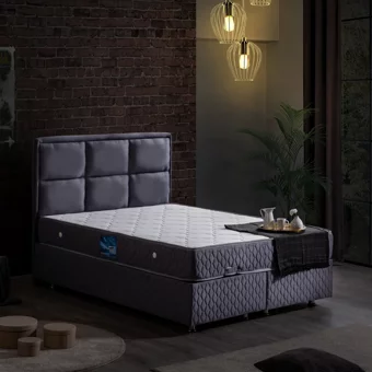 Setay Orthosoft 190 x 140 cm Ayrılabilen Yataklı Başlıklı Çift Kişilik Sandıklı Baza Seti Açık Mavi