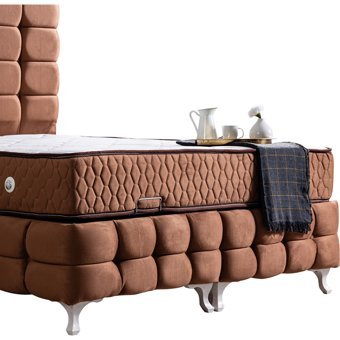 Setay Duke Lüx 160 x 200 cm Ayrılabilen Yataklı Başlıklı Çift Kişilik Sandıklı Baza Seti Açık Kahverengi