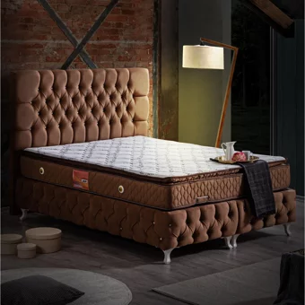 Setay Roma 200 x 160 cm Ayrılabilen Yataklı Başlıklı Çift Kişilik Sandıklı Baza Seti Kahverengi