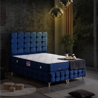 Setay Duke Lüx 160 x 200 cm Ayrılabilen Yataklı Başlıklı Çift Kişilik Sandıklı Baza Seti Lacivert
