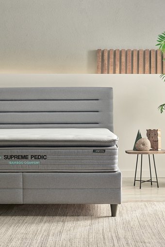 Yataş Bedding Supreme Pedic 140 x 190 cm Yataklı Başlıklı Çift Kişilik Sandıklı Baza Seti Mavi