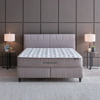Yataş Supreme Sleep 140 x 190 cm Yataklı Başlıklı Çift Kişilik Sandıklı Baza Seti Bej