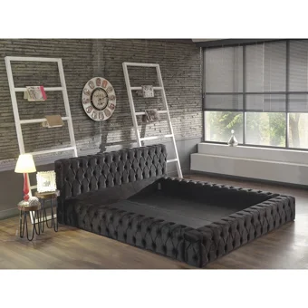 Niva Baza Black Pearl 180 x 200 cm Başlıklı Çift Kişilik Baza Seti Siyah