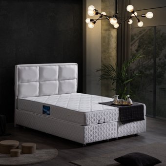 Setay Orthosoft 200 x 160 cm Ayrılabilen Yataklı Başlıklı Çift Kişilik Sandıklı Baza Seti Beyaz