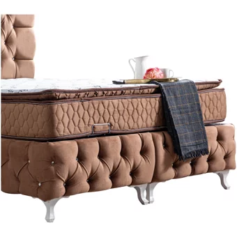 Setay Roma 190 x 140 cm Ayrılabilen Yataklı Başlıklı Çift Kişilik Sandıklı Baza Seti Kahverengi