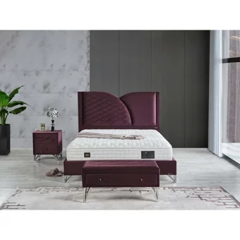 Arleno Bedding Orient 160 x 200 cm Ayrılabilen Yataklı Başlıklı Çift Kişilik Sandıklı Baza Seti Mor