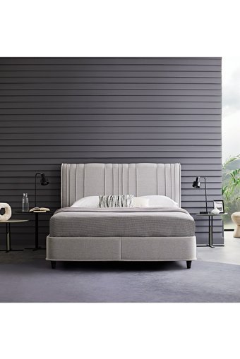 Yataş Liven 140 x 190 cm Başlıklı Çift Kişilik Sandıklı Baza Seti Açık Gri