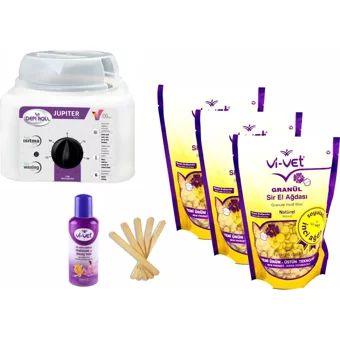 Vivol Jüpiter 1+1 Boncuk Ağda Makinesi + 3xNaturel Boncuk Ağda + Spatula + Temizleme Yağı