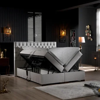 Unimet Leila 160 x 200 cm Ayrılabilen Yataklı Başlıklı Çift Kişilik Sandıklı Baza Seti Gri