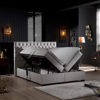 Unimet Leila 100x200 cm Başlıklı Yataklı Sandıklı Tek Kişilik Baza Seti Gri