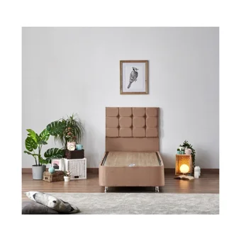 Niron Yatak Latte 90x190 cm Başlıklı Yataklı Sandıklı Tek Kişilik Baza Seti Kahverengi