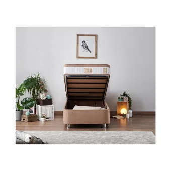 Niron Yatak Latte 120x200 cm Başlıklı Yataklı Sandıklı Tek Kişilik Baza Seti Bej