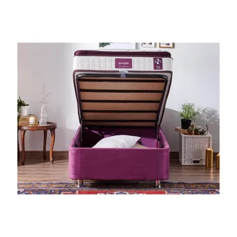 Niron Yatak Purple 80x180 cm Başlıklı Yataklı Sandıklı Tek Kişilik Baza Seti Mor