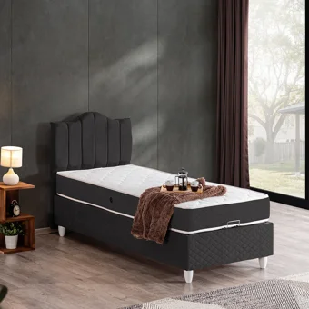 Cesur Trend 90x190 cm Başlıklı Yataklı Sandıklı Tek Kişilik Baza Seti Antrasit