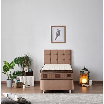 Niron Yatak W.Cotton 90x190 cm Başlıklı Yataklı Sandıklı Tek Kişilik Baza Seti Açık Kahve