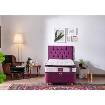 Niron Yatak Purple 90x190 cm Başlıklı Yataklı Sandıklı Tek Kişilik Baza Seti Mor