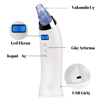 Banadaal Led Ekranlı Şarjlı Vakumlu Siyah Nokta Temizleme Aleti Beyaz