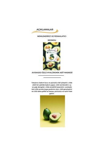 Seomou Avacado Hyarulonic Acid Mask Nemlendiricili Kağıt Yüz Maskesi 25 ml