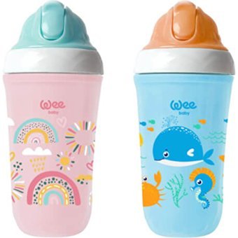 Wee Baby Pipetli Akıtmaz Kulpsuz 6+ Ay 200 ml Alıştırma Bardağı Pembe-Mavi