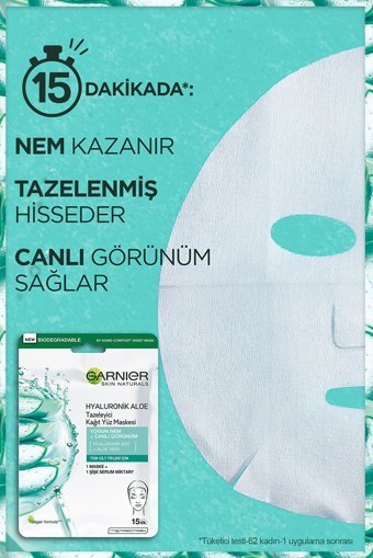 Garnier Tazeleyici Aloe Veralı Nemlendiricili Kağıt Yüz Maskesi 3x28 gr