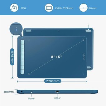 Xp Pen Deco MW 9.4 inç Ekranlı Bluetoothlu Kalemli Kablosuz Grafik Tablet Mavi