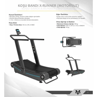 Valeo X-Runner 300 180 Kg Kapasiteli Motorsuz Katlanabilir Koşu Bandı Siyah