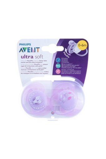 Philips Avent Ultra Soft SCF227/20 0-6 Ay Delikli Ortodontik Yenidoğan Kiraz Uçlu Damaklı Silikon 2'li Emzik Pembe