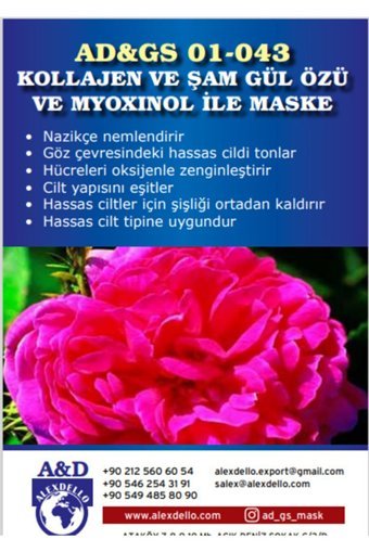 Alexdello Kollajen Ve Şam Gül Özü Ve Myoxinol Nemlendiricili Toz Yüz Maskesi