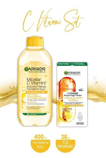 Garnier Yorgunluk Karşıtı Vitamin C Nemlendiricili Kağıt Yüz Maskesi 15 gr+400 ml