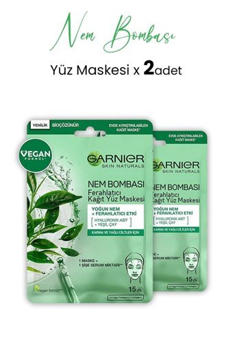 Garnier Nem Bombası Ferahlatıcı Nemlendiricili Kağıt Yüz Maskesi 2x28 gr