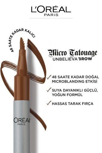 L'Oreal Paris Unbelieva Brow Micro Tatouage Fırçalı Mikro Suya Dayanıklı Kaş Kalemi Koyu Kahverengi
