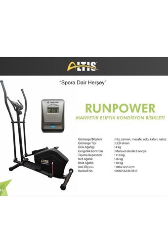 Altis Runpower 110 kg Kapasiteli Manyetik Dikey Kondisyon Bisikleti Siyah