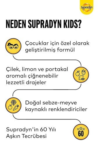 Supradyn Kids Multivitamin Çilekli Limonlu Portakallı Çocuk Vitamin 60 Adet