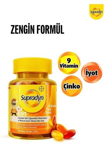 Supradyn Kids Multivitamin Çilekli Limonlu Portakallı Çocuk Vitamin 60 Adet