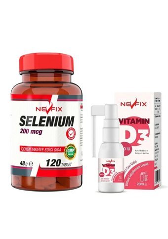 Nevfix Selenyum Yetişkin 120 Adet + Nevfix Vitamin D3 Sıvı Sprey