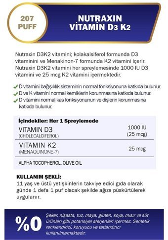 Nutraxin Vitamin D3K2 Zeytinyağ Yetişkin 30 ml