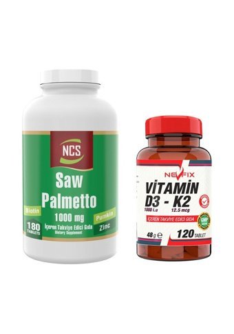 Ncs Saw Palmetto Cüce Palmiye Yetişkin 180 Adet + Nevfix Vitamin D3-K2 120 Tablet