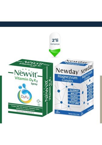 Newvit Vitamin D3 K2 Yetişkin Mineral 30 ml + Newday Magnezyum