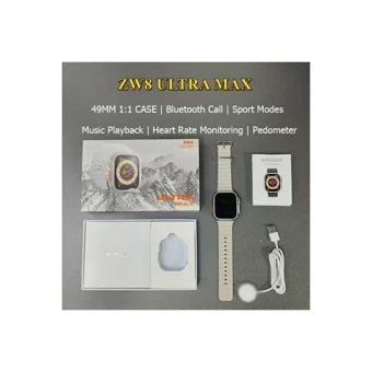 Bakeey Zw8 Ultra Max Su Geçirmez 49 mm Silikon Kordon Kare Tansiyon Ölçen Sim Kartlı Akıllı Saat Gri