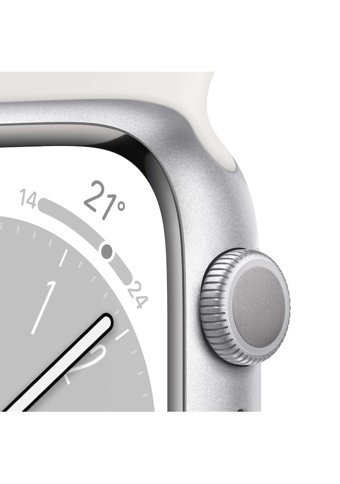 Apple Watch Series 8 Apple Uyumlu WatchOS Su Geçirmez 41 mm Fluoro Elastomer Kauçuk Kordon Kulaklıklı Kare Akıllı Saat Gümüş