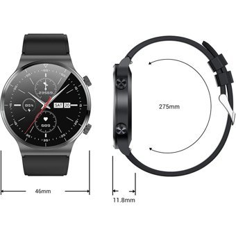 Arion C12 Android Uyumlu Android Su Geçirmez 46 mm Metal Kordon Yuvarlak Erkek Akıllı Saat Siyah