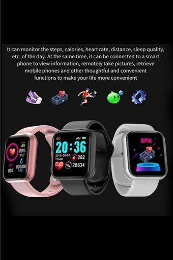 Torima Y68 Smart Watch Android 40 mm Plastik Kordon Dikdörtgen unisex Akıllı Saat Turkuaz