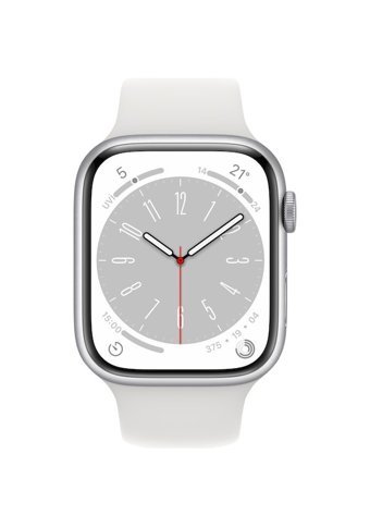 Apple Watch Series 8 Apple Uyumlu WatchOS Su Geçirmez 45 mm Fluoro Elastomer Kauçuk Kordon Kulaklıklı Kare Akıllı Saat Gümüş
